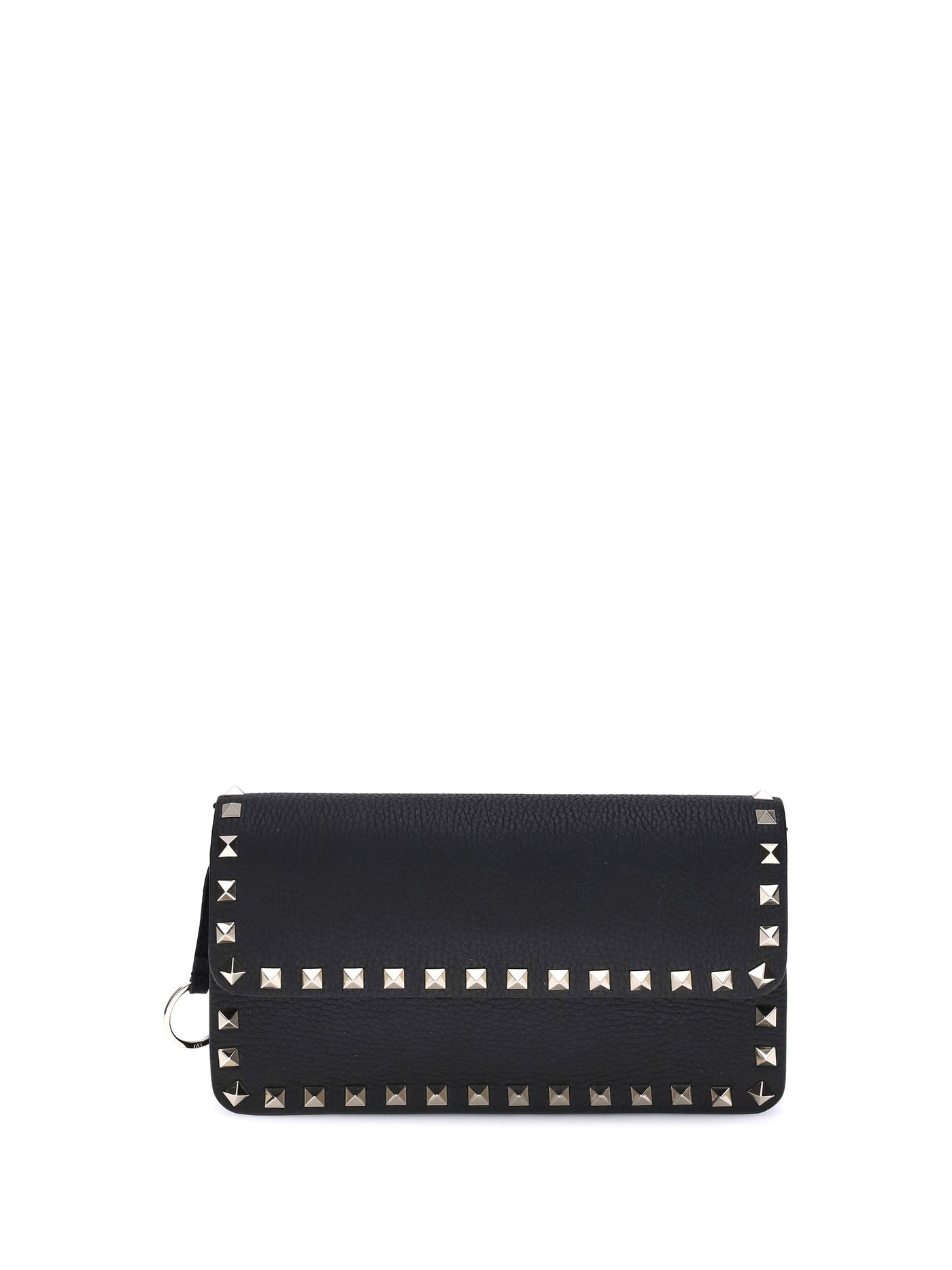 Valentino Garavani Rockstud Chain Wallet — Black Calf Leather Bos Taurus