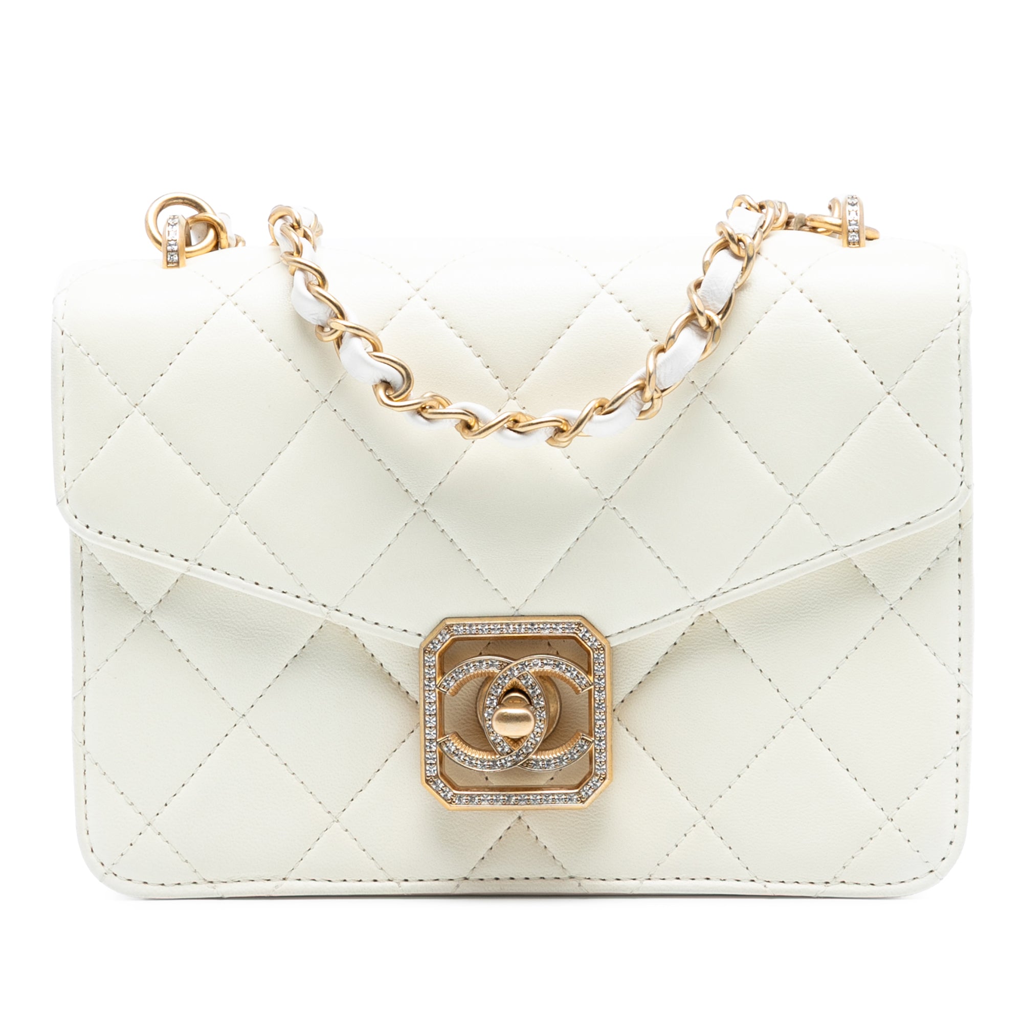 Quilted Lambskin Crystal Geometric CC Frame Flap - Image 1