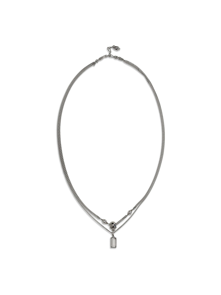 Alexander Mcqueen Skull Pendant With Rhinestones Necklace — Silver Brass Necklaces