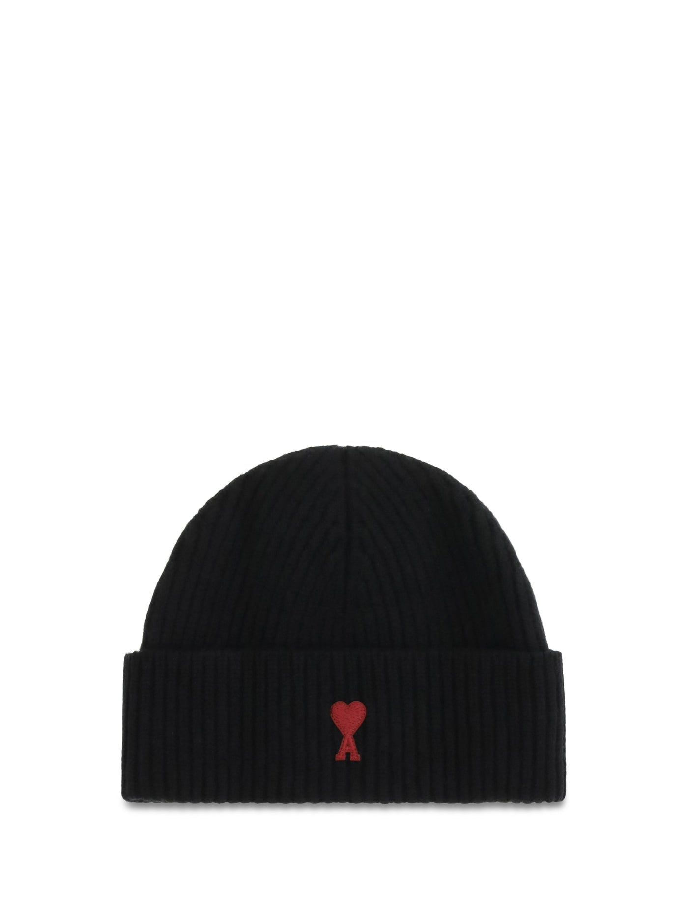 Ami Paris Bfuha116018 Beanie — Black Merino Wool Ovis Aries Beanies