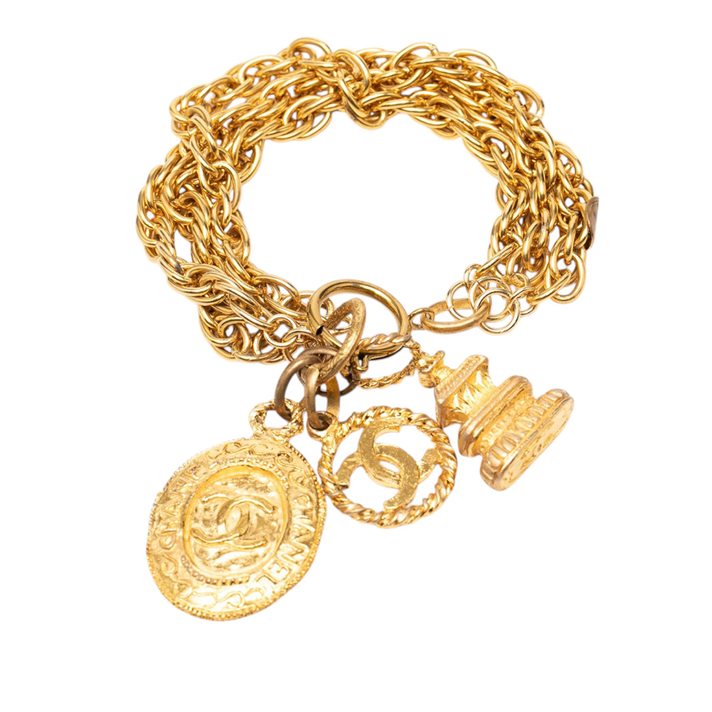 CC Gold Plated Triple Chain Logo Charm Bracelet - Image 1