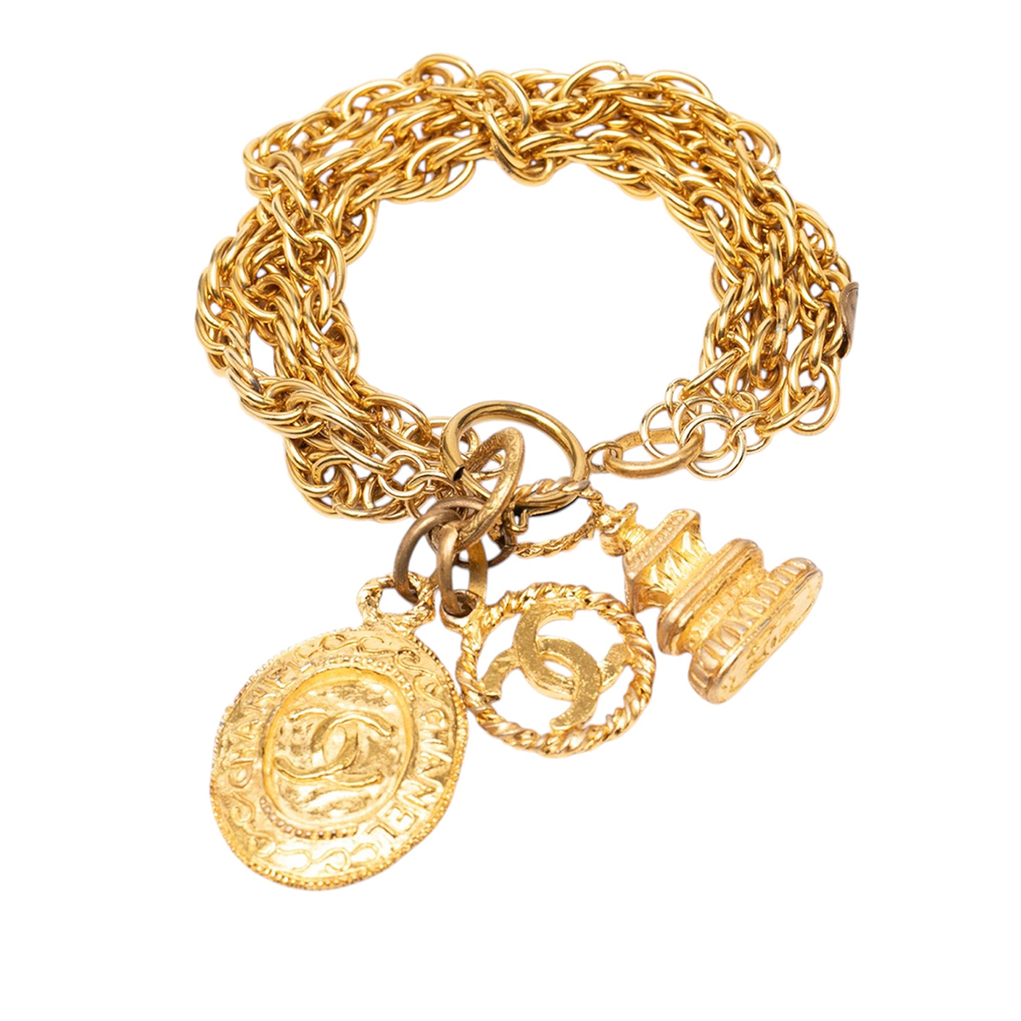 CC Gold Plated Triple Chain Logo Charm Bracelet - Image 1