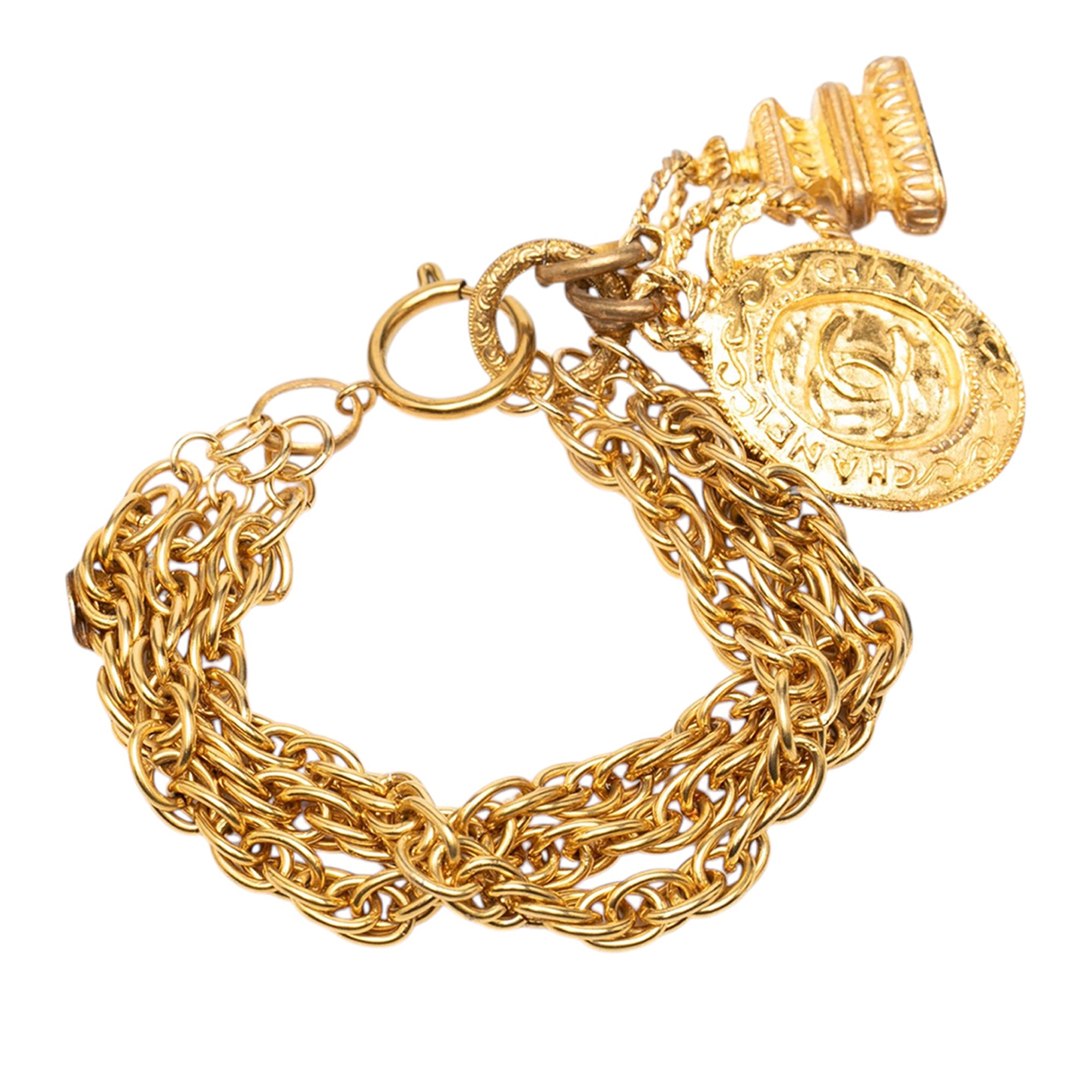 CC Gold Plated Triple Chain Logo Charm Bracelet - Image 2