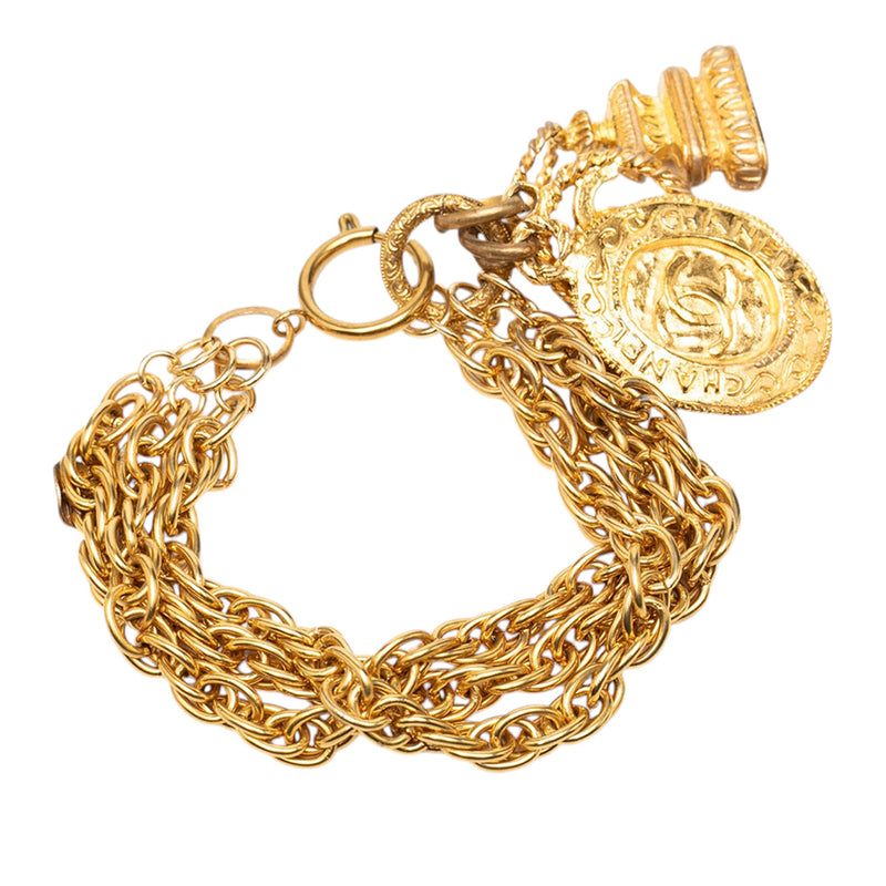 CC Gold Plated Triple Chain Logo Charm Bracelet - Image 2