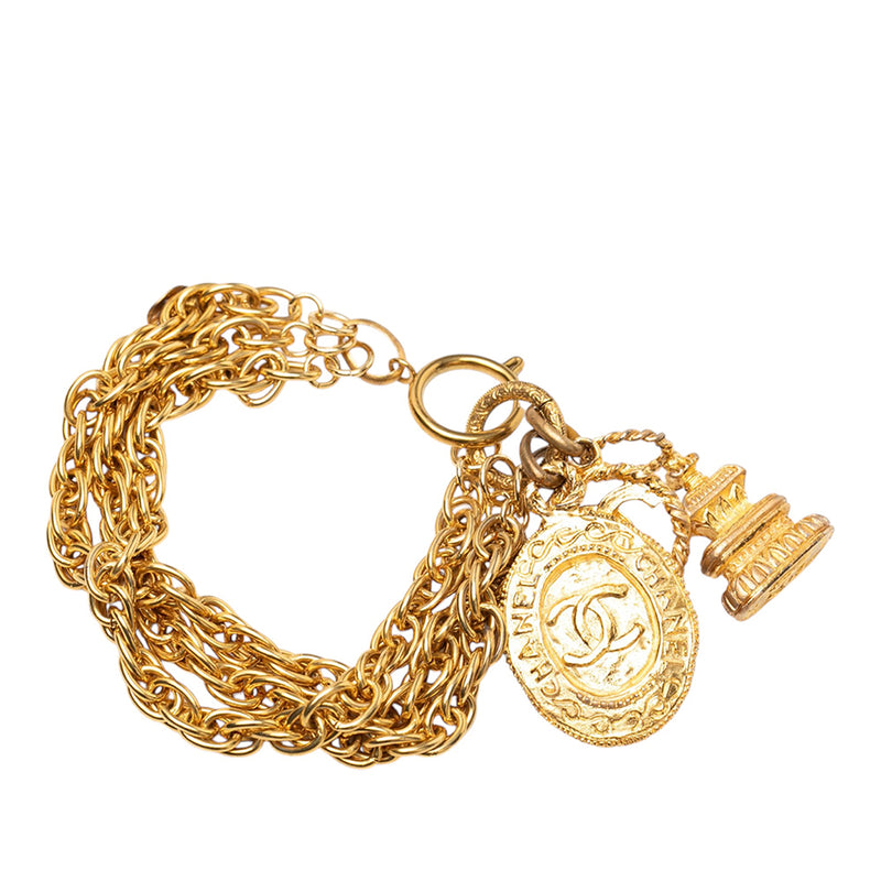 CC Gold Plated Triple Chain Logo Charm Bracelet - Image 3