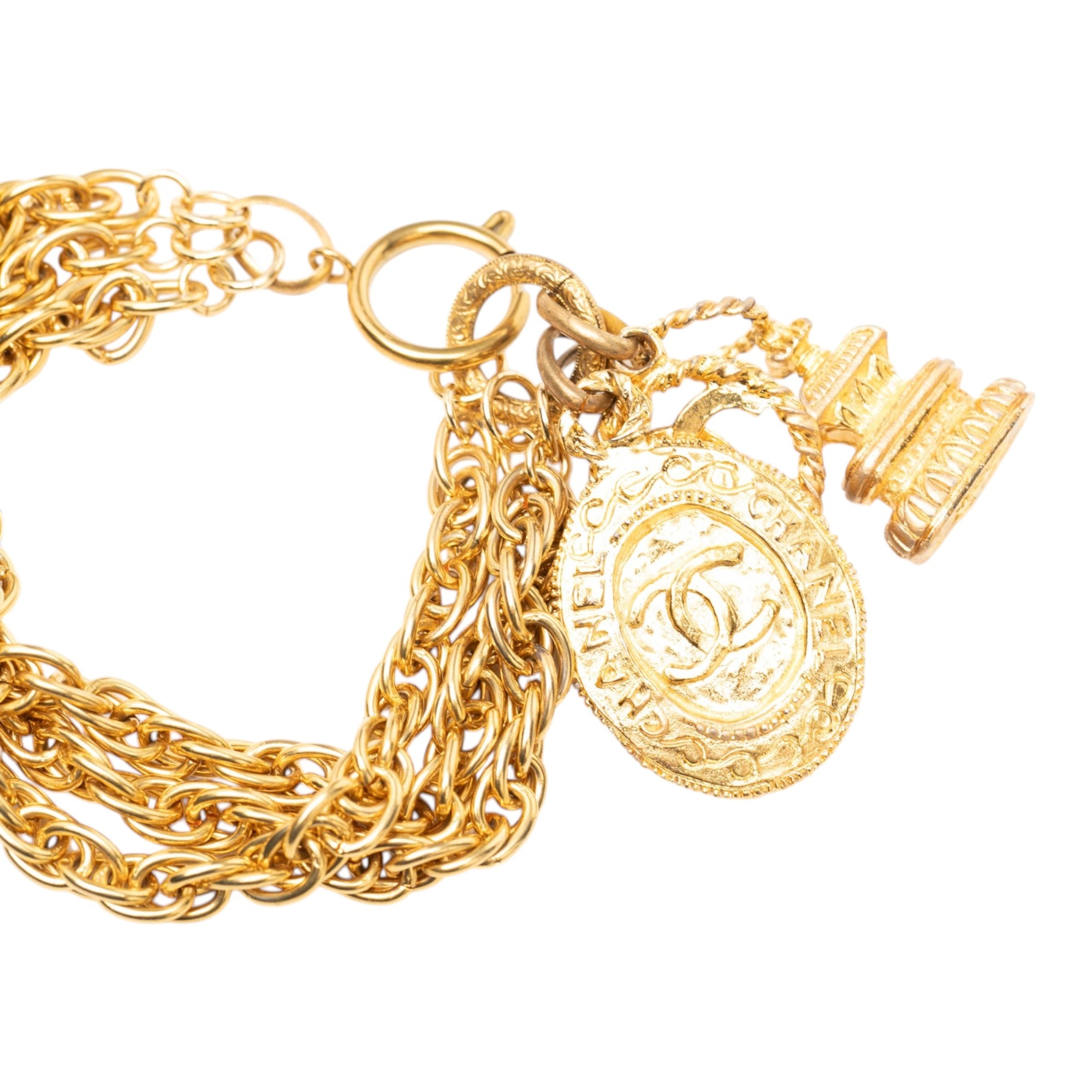 CC Gold Plated Triple Chain Logo Charm Bracelet - Image 4