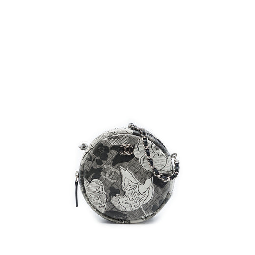 CC Calfskin Floral Round Clutch with Chain - Image 1