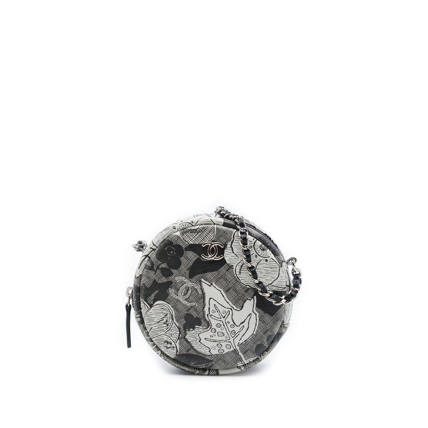 CC Calfskin Floral Round Clutch with Chain - Image 1