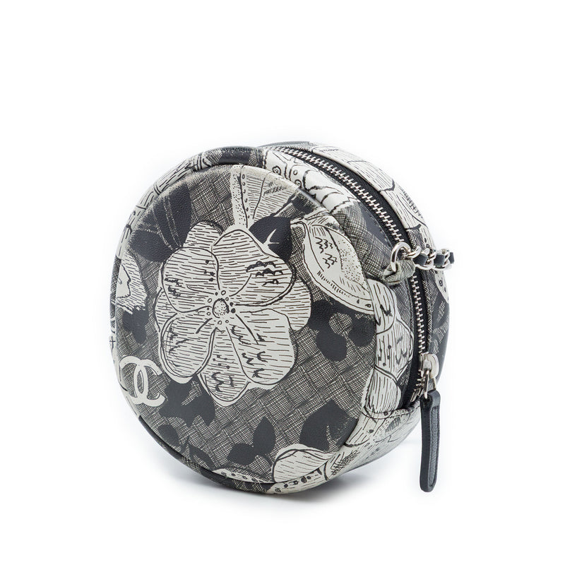 CC Calfskin Floral Round Clutch with Chain - Image 2