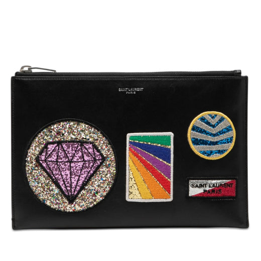 Leather Multi Patch Zip Pouch - Image 1