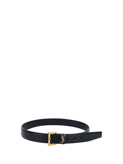 Saint Laurent Logo-Plaque Calf Leather Belt — Black