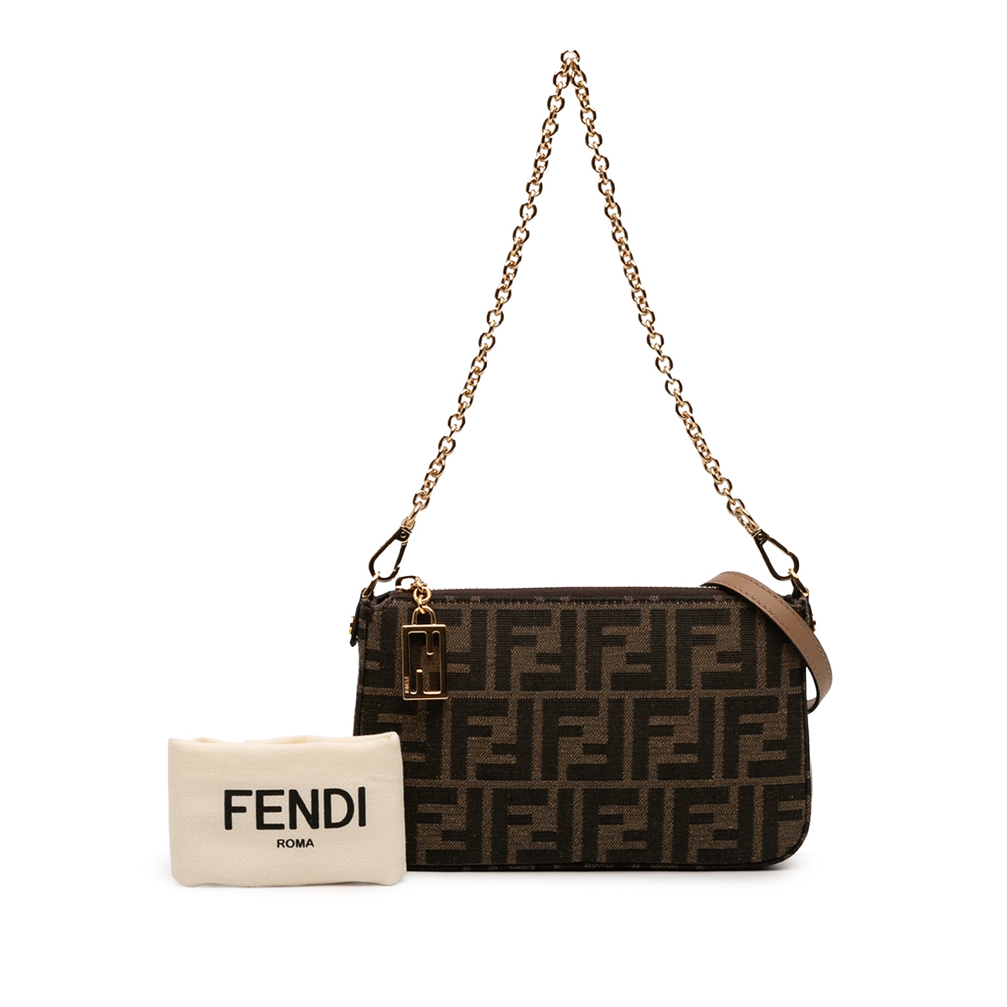 FF Jacquard Baguette Pouch Clutch with Chain - Image 7