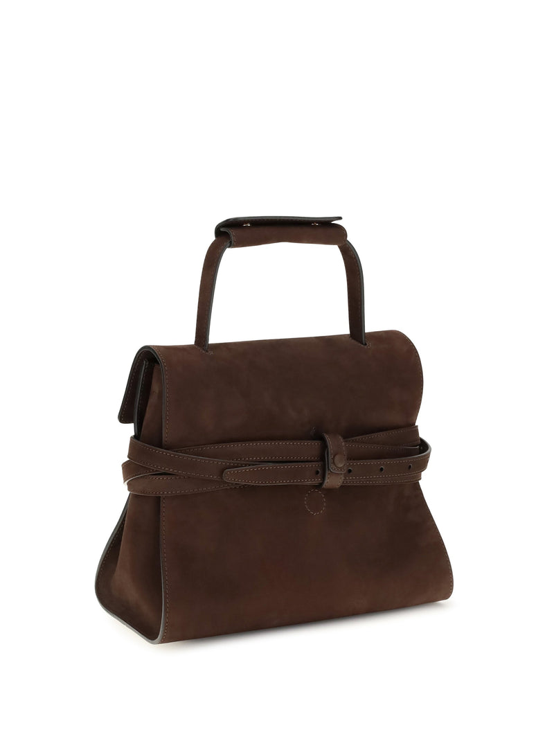 Moschino Nubuck Leather With Belt Wrap Shoulder Bag — Brown
