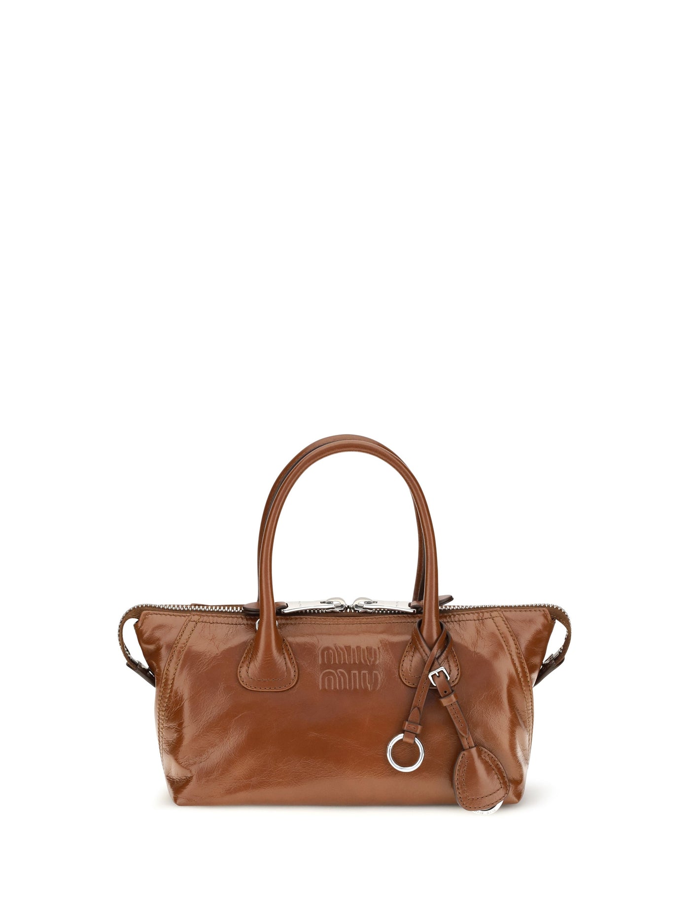 Miu Miu Glossy Calf Leather Shoulder Bag — Brown
