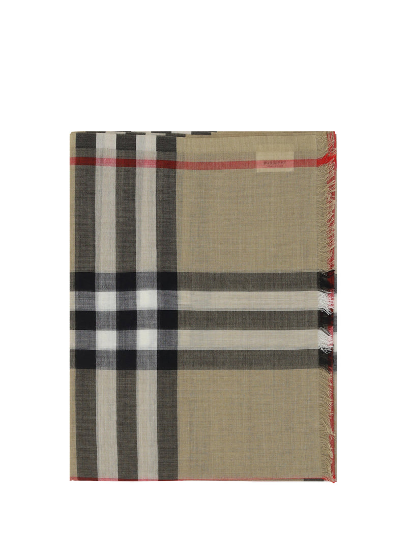 Burberry Silk And Wool Archive Check Scarf — Beige (ovis Aries) Scarfs