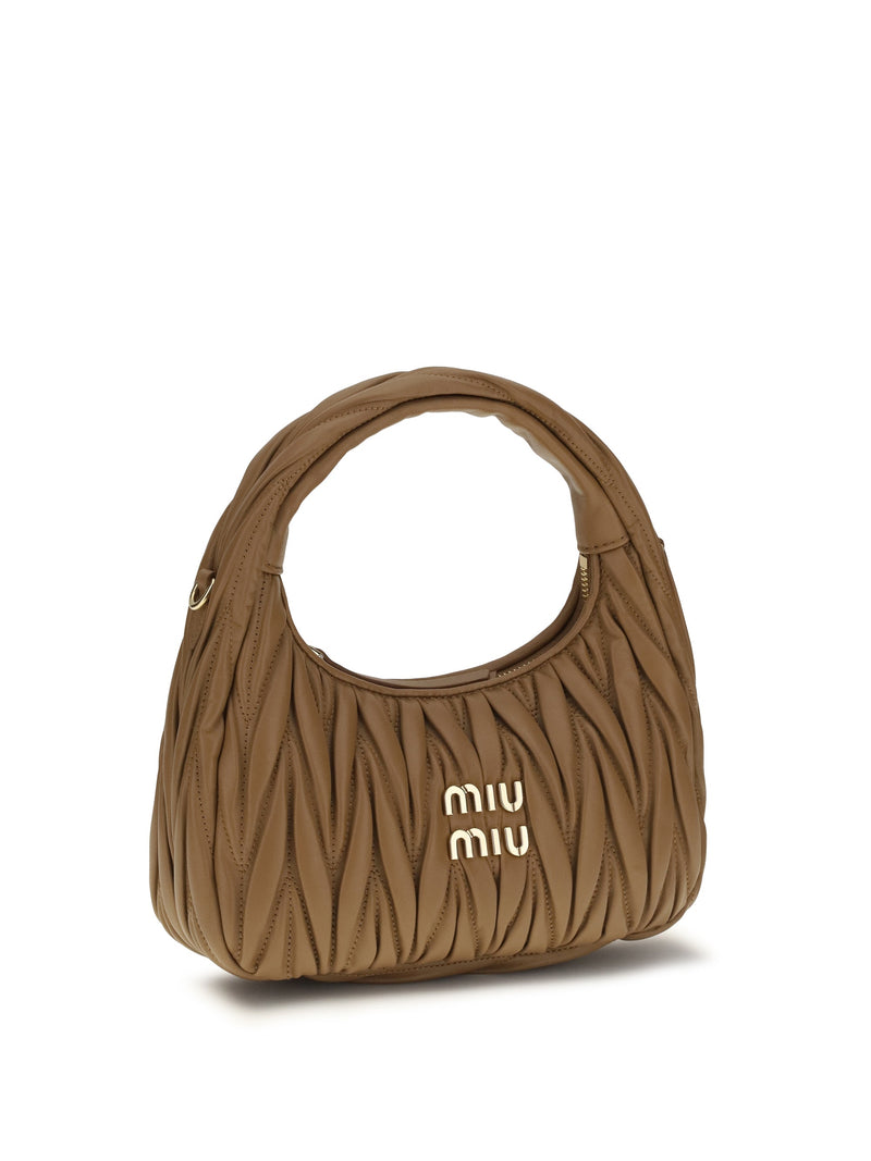 Miu Miu Matelassé Quilted Calf Leather Hobo Bag — Caramel