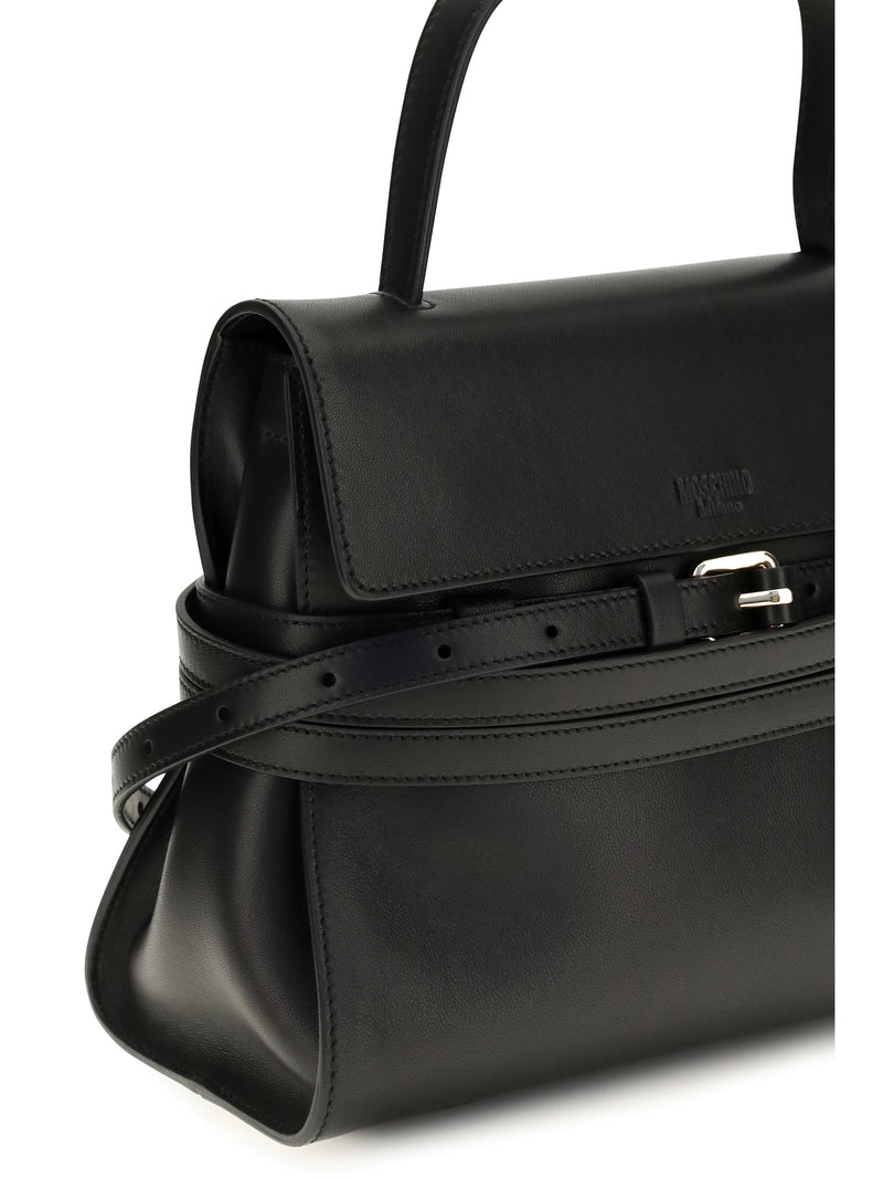Moschino Buckle Shoulder Bag — Black Calf Leather