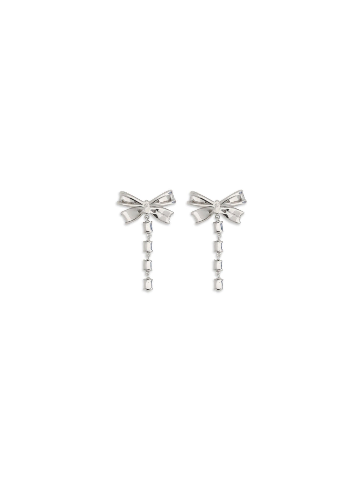 Self-Portrait Crystal Bow Drop Earrings — Silver Brass