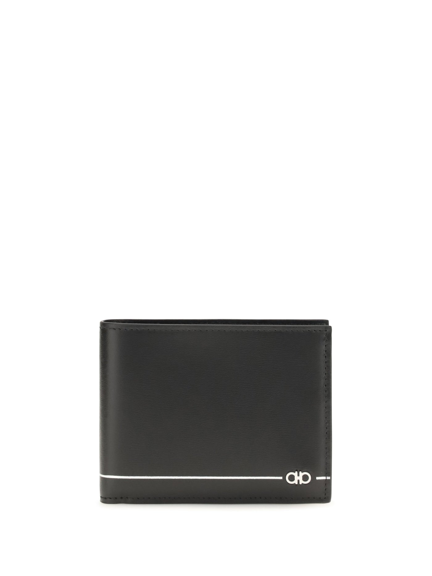 Ferragamo Metal Logo Bifold Wallet — Black Calf Leather Bos Taurus