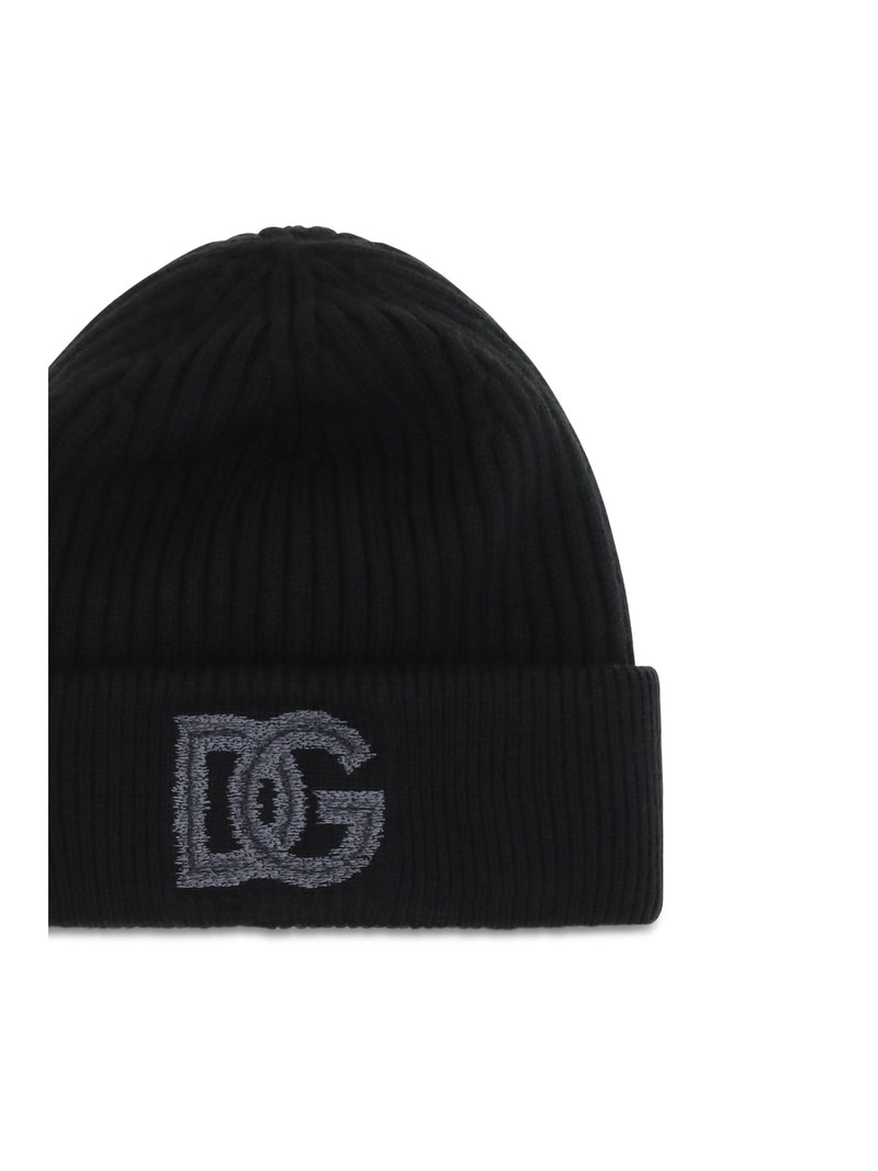 Dolce & Gabbana Gx66kzjdvn6 Logo English Rib Knit Beanie — Black Beanies