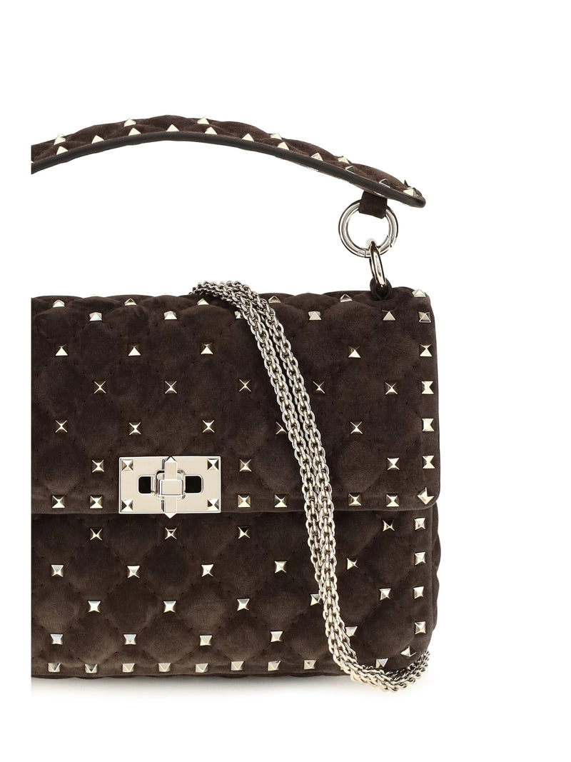 Valentino Garavani Rockstud Spike Top Handle Bag — Brown Calf Leather