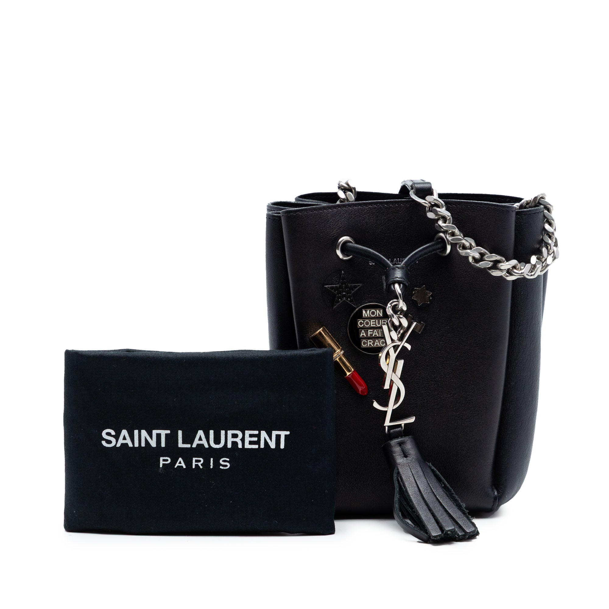 Mini Leather Monogram Embellished Bourse Bucket Bag - Image 7