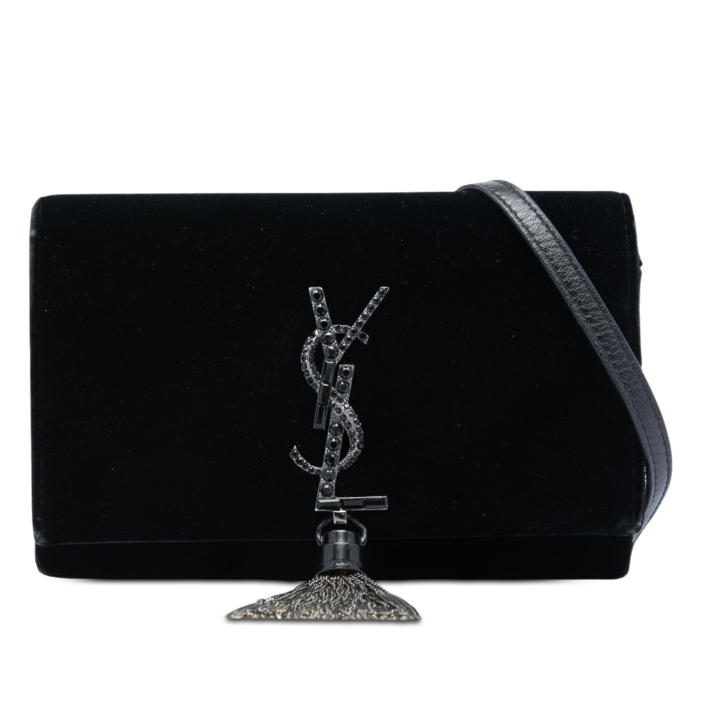 Velvet Crystal Monogram Kate Tassel Wallet on Chain - Image 1