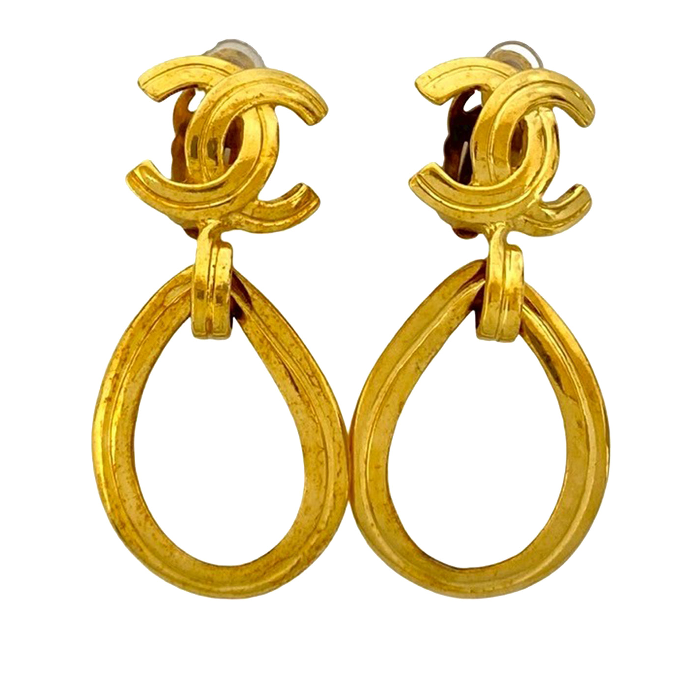 CC Gold Plated Loop Drop Clip On Earrings - Image 1