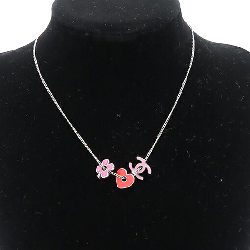 CC Silver Plated Enamel Heart and Clover Charm Pendant Necklace - Image 9