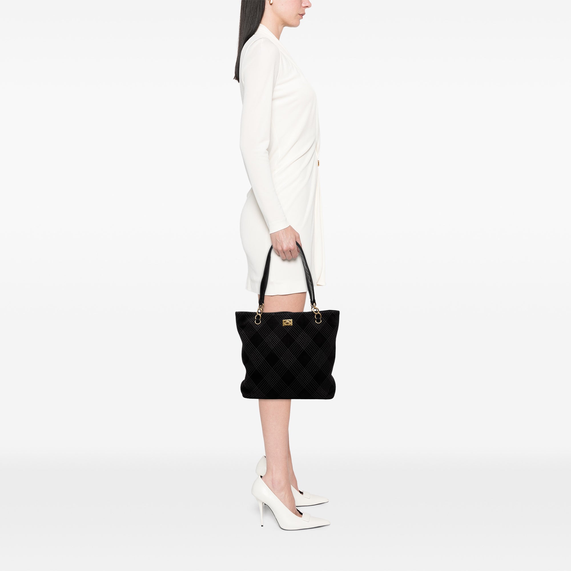 CC Stitched Suede Tote - Image 9