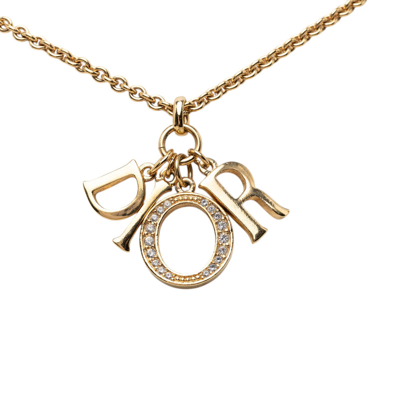 Gold Plated Strass Logo Pendant Necklace - Image 2