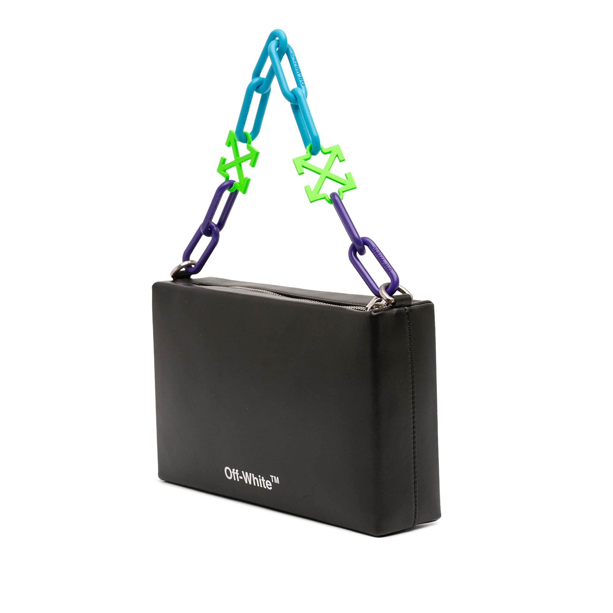 Leather Block Pouch Quote Clutch with Chain - Image 2