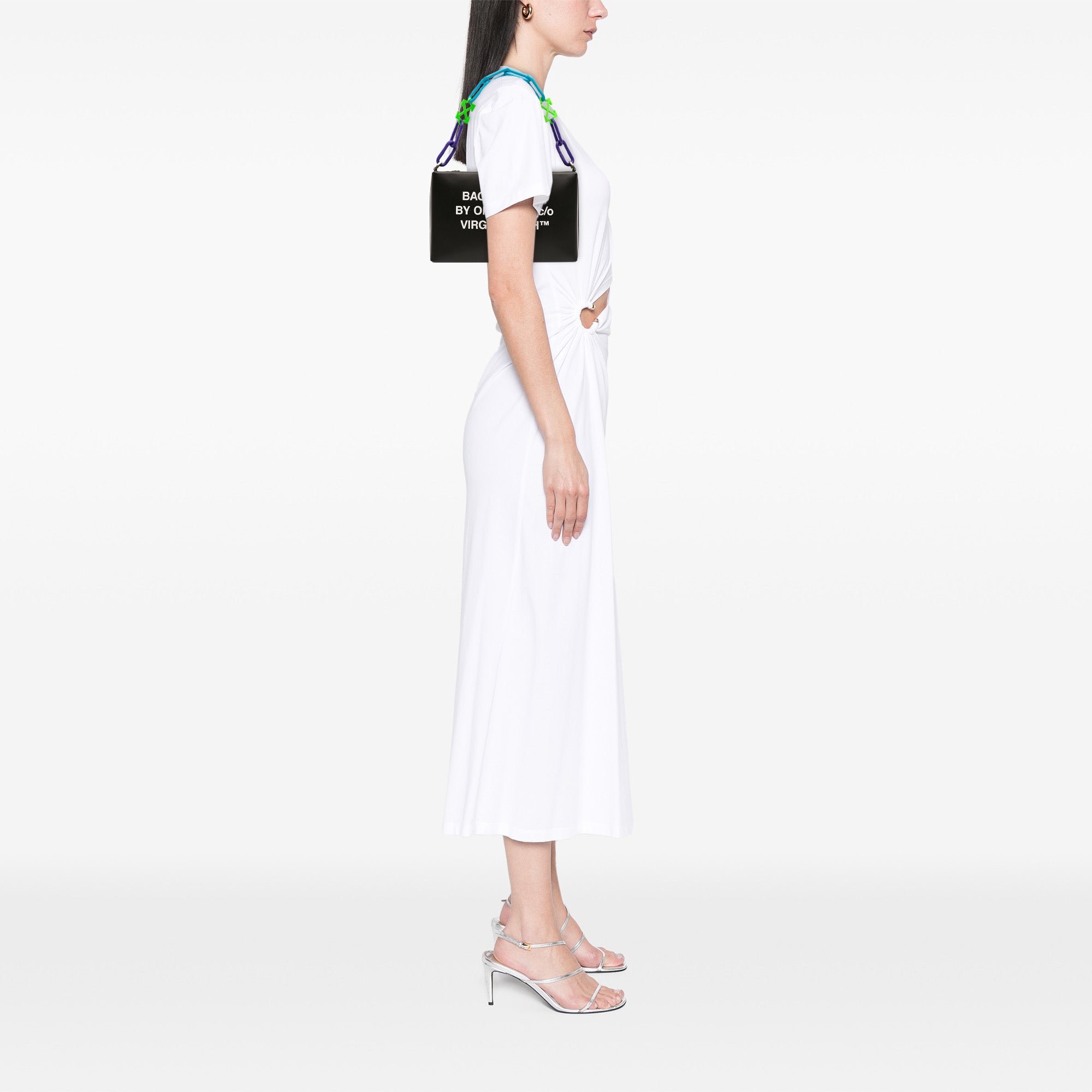 Leather Block Pouch Quote Clutch with Chain - Image 6
