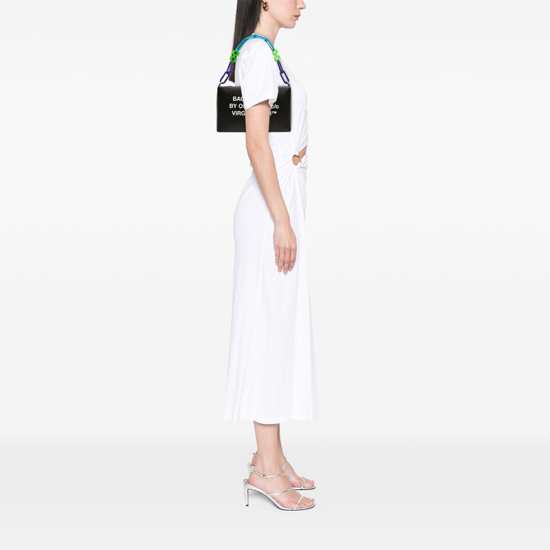 Leather Block Pouch Quote Clutch with Chain - Image 6