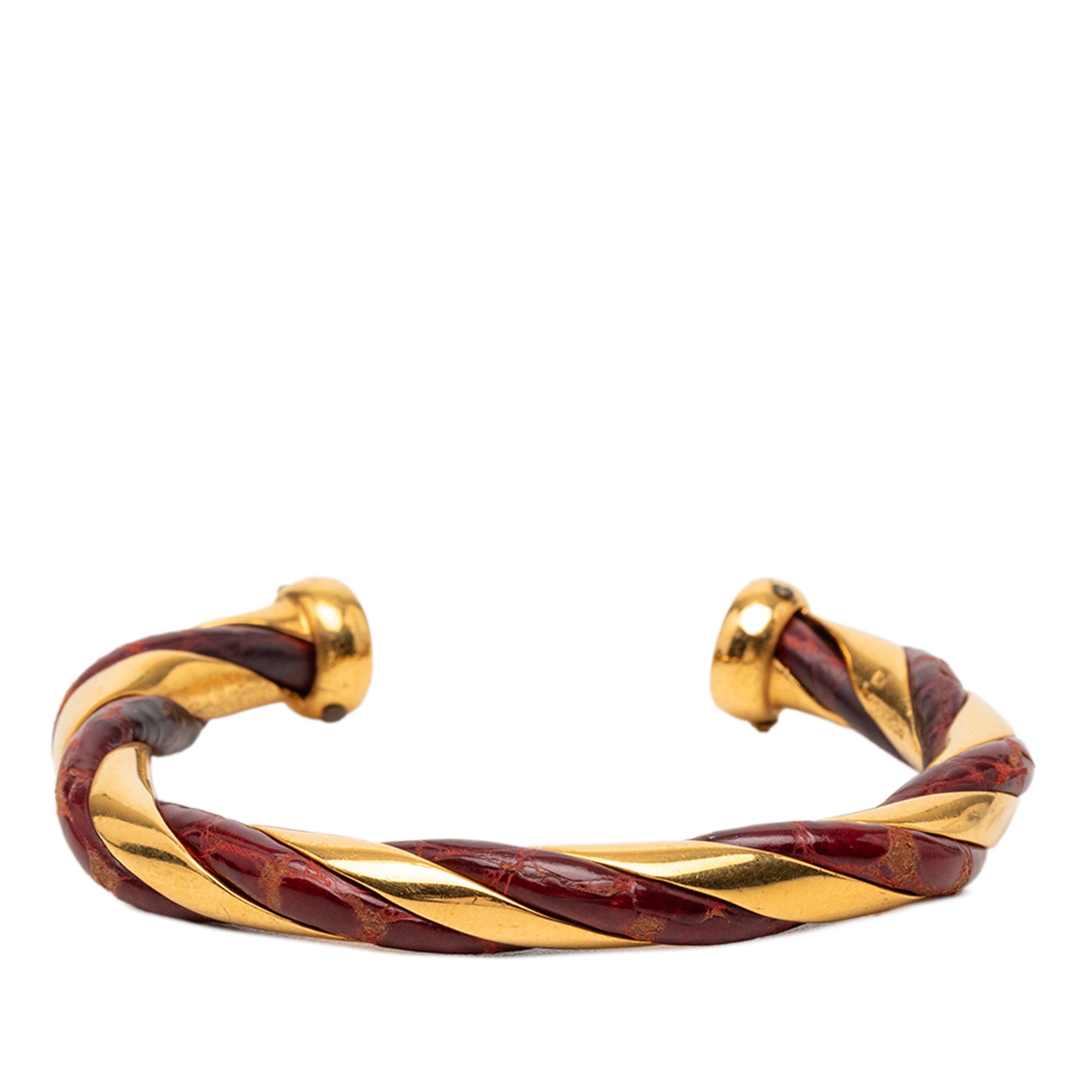 Gold Plated and Leather Twisted Cuff Bracelet - Image 1