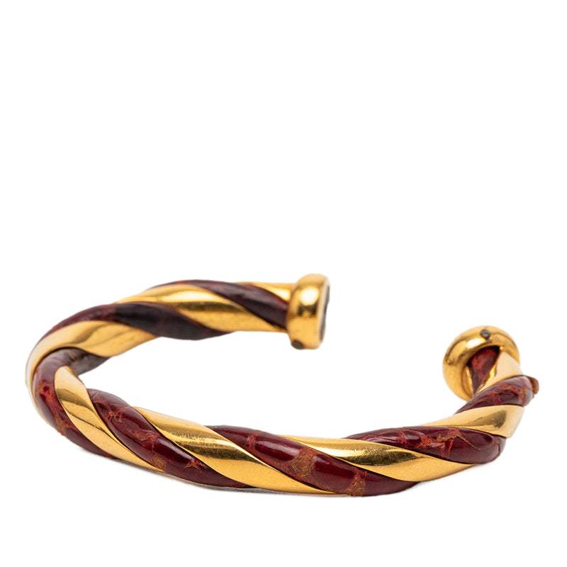 Gold Plated and Leather Twisted Cuff Bracelet - Image 2