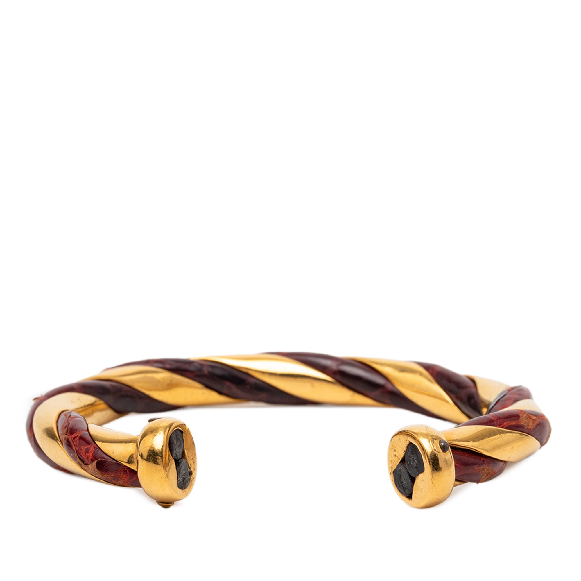 Gold Plated and Leather Twisted Cuff Bracelet - Image 3