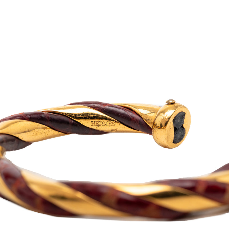 Gold Plated and Leather Twisted Cuff Bracelet - Image 4