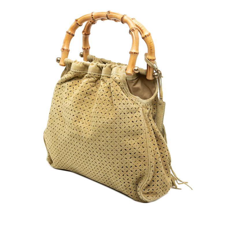 Laser Cut Suede Bamboo Top Handle Bag - Image 2