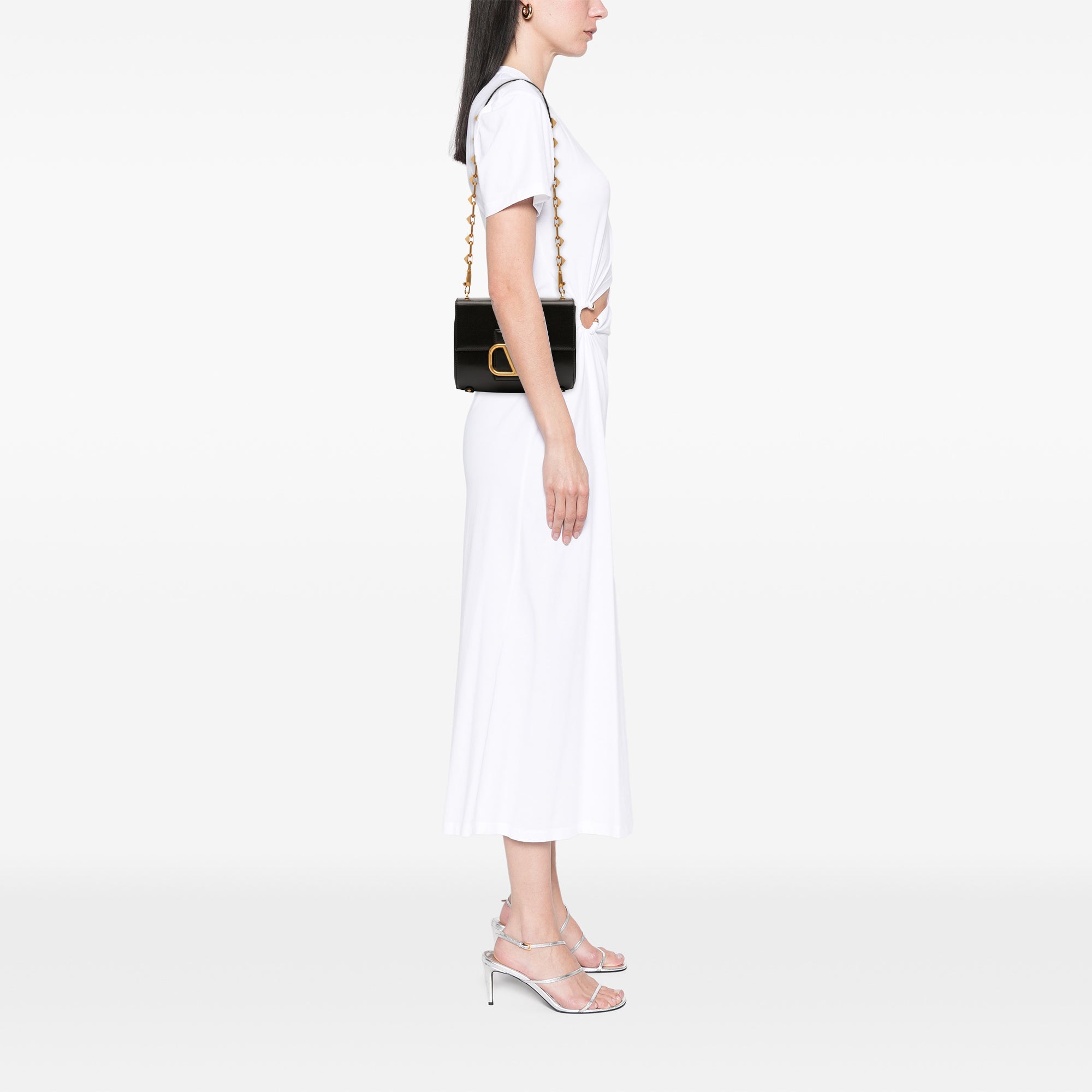 Grained Calfskin Stud Sign Shoulder Bag - Image 6