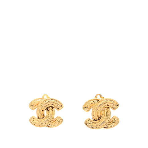 CC Gold Plated Quilted Clip On Earrings - Image 1