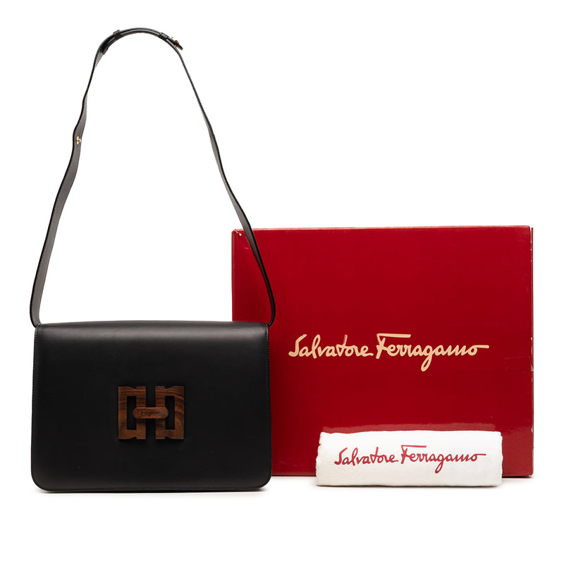 Leather Wooden Gancini Shoulder Bag - Image 7