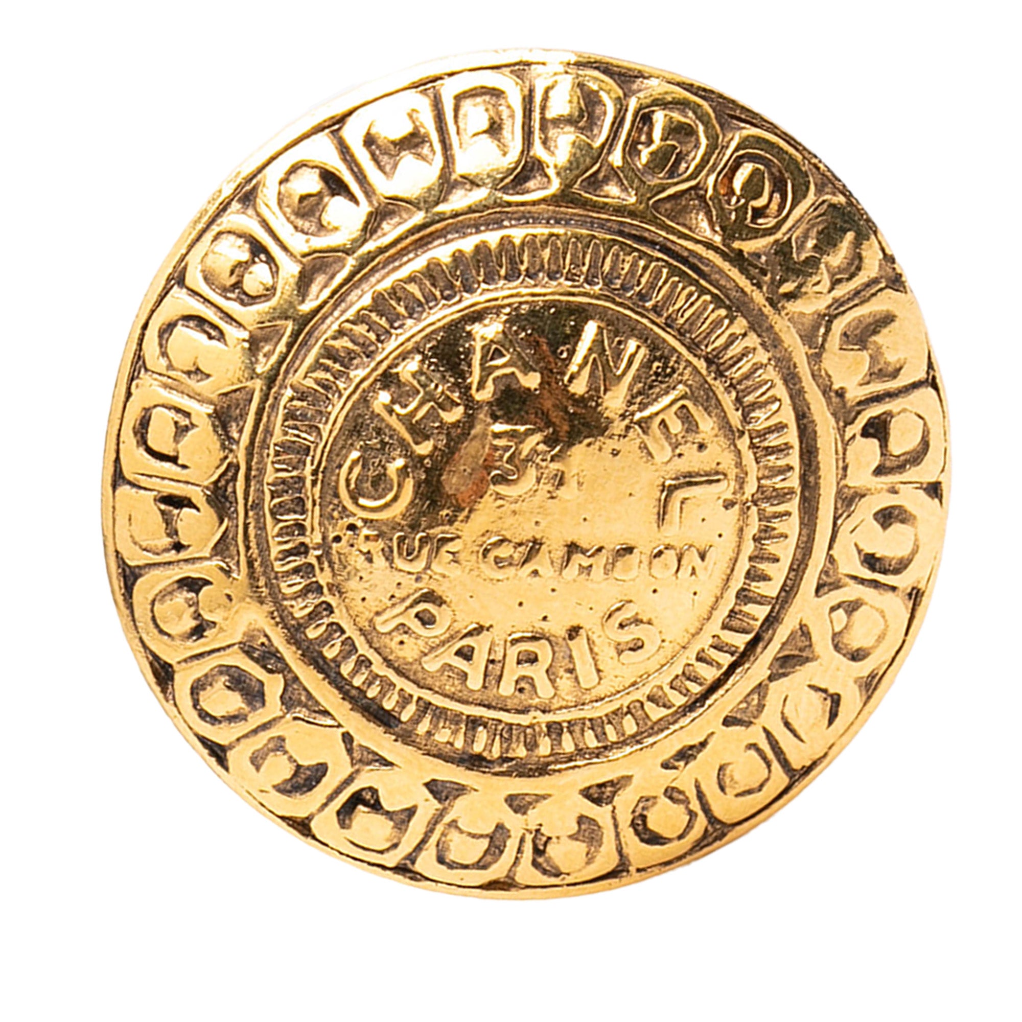Gold Plated 31 Rue Cambon Round Brooch - Image 1