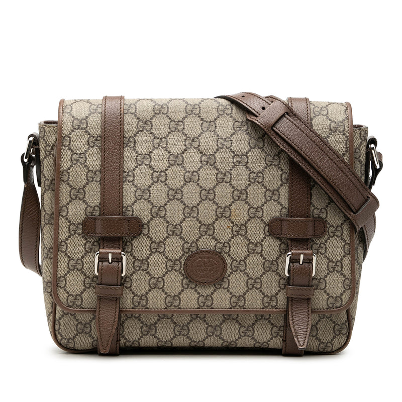 GG Supreme Textured Dollar Calfskin Retro Interlocking G Flap Messenger Bag