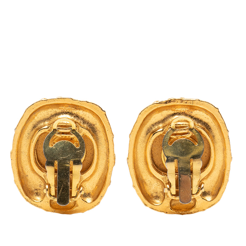 Gold Plated Quilted Large Crystal Clip On Earrings - Image 2