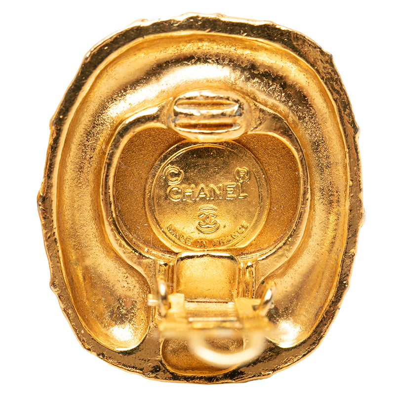 Gold Plated Quilted Large Crystal Clip On Earrings - Image 3