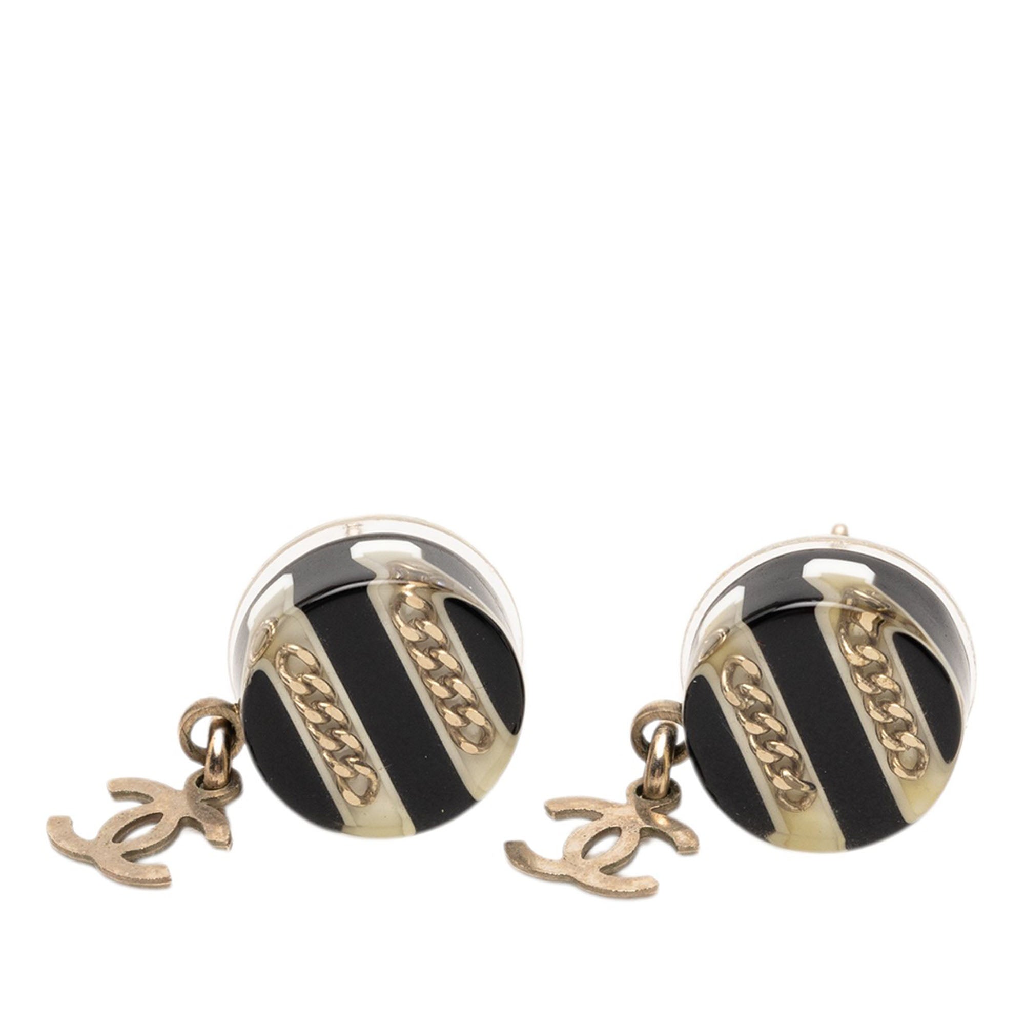 Brass Resin CC Drop Round Push Back Earrings - Image 1