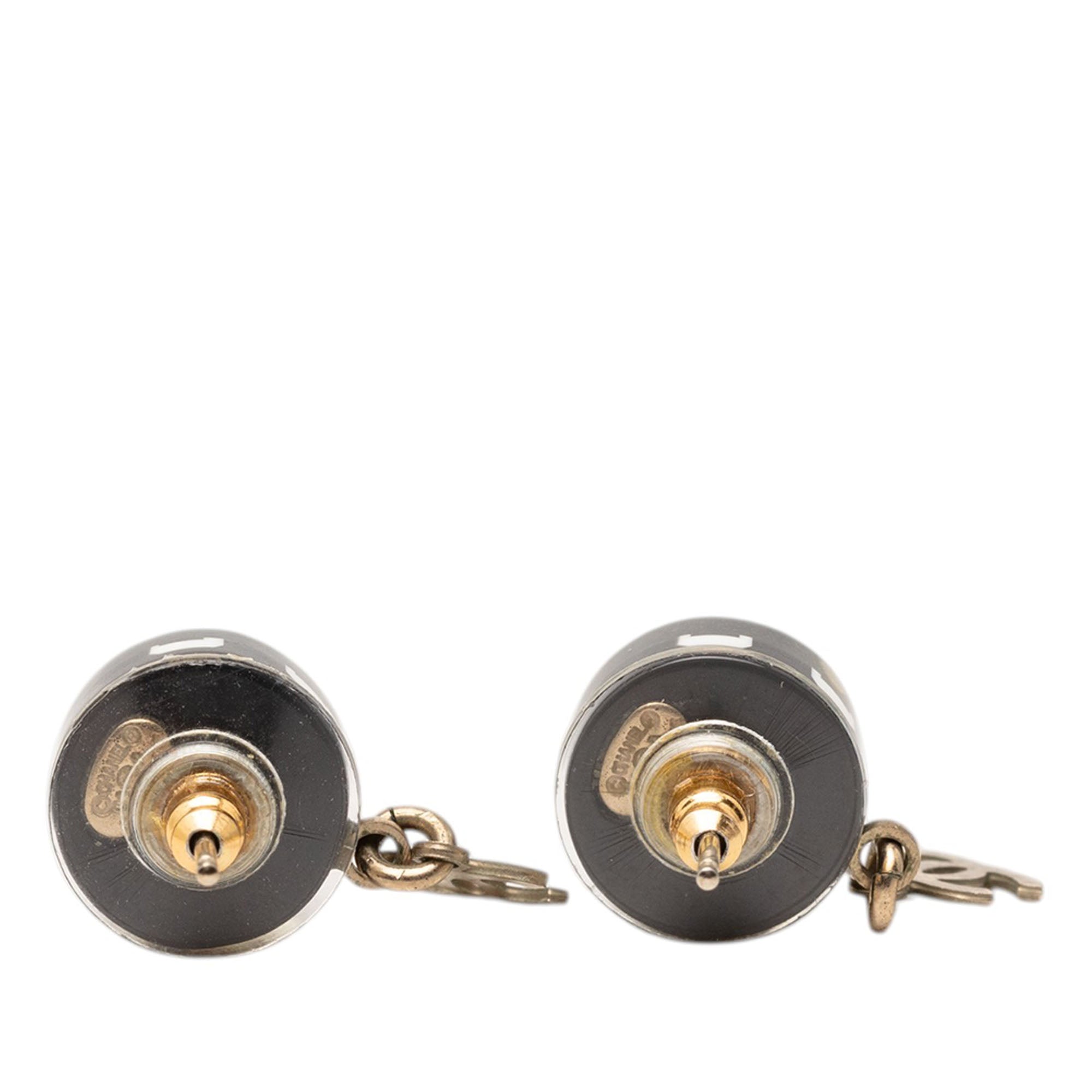 Brass Resin CC Drop Round Push Back Earrings - Image 2