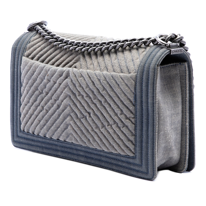 Old Medium Chevron Denim Boy Flap - Image 2