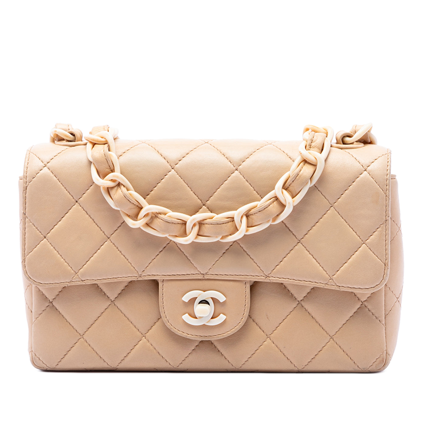 CC Quilted Lambskin Resin Chain Single Flap - Image 1